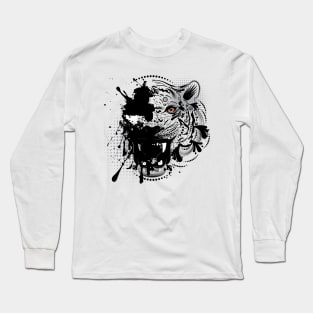 Ornamental Tiger Portrait in BW Long Sleeve T-Shirt